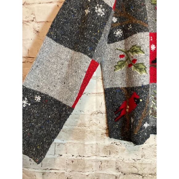 Northern Isles Sweater Womens Large Winter Birds Button Front Cardigan Cottage - Picture 2 of 15